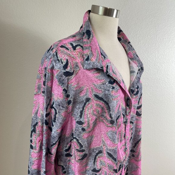 Nic+Zoe Womens Plus 3X Button Up Shirt Pink Gray Long Sleeve Blouse Top - Picture 2 of 10